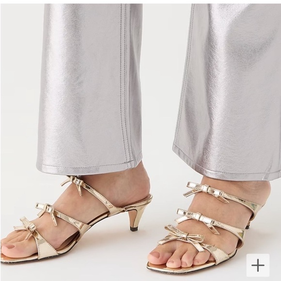 {J. Crew} Zadie Metallic Leather Bow-Strap Kitten Heel Sandals in Gold - Size 8 - Picture 12 of 12